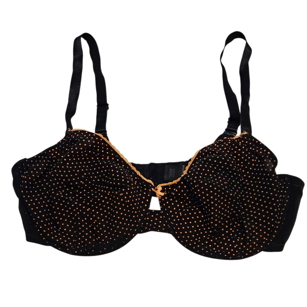 Evans UK Sheer Black & Orange Polka Dot Underwire Bra
